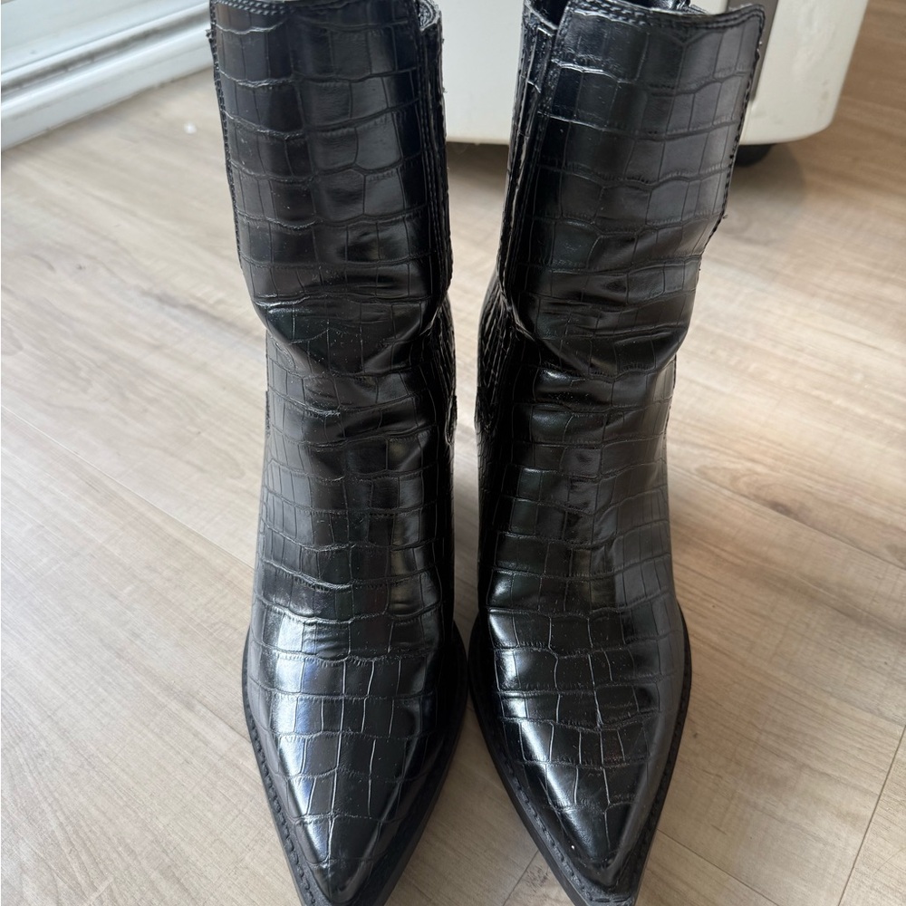 Nine West Glena Block Heel Booties Black Croc